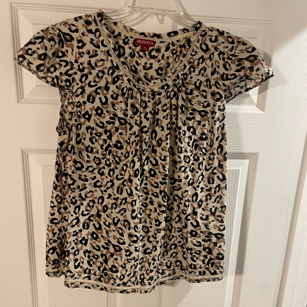 Merona Leopard Print Blouse - Black, Brown, Tan